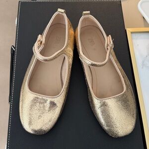 Zara Metallic Gold Mary Jane Flats